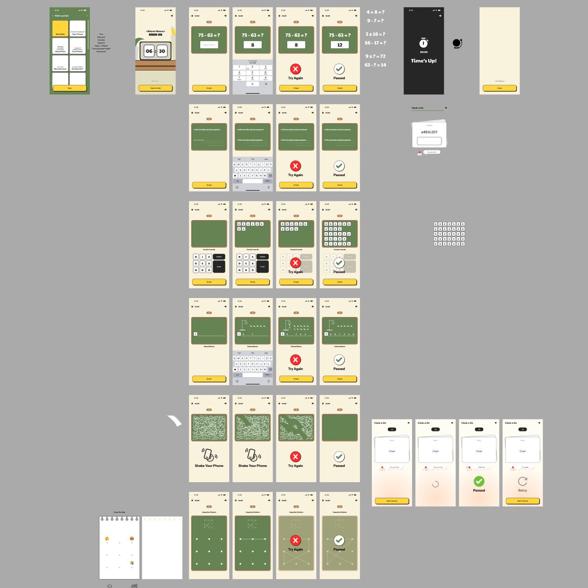 heynyaaaw's tweet photo. Ok, here's a little sneak peek about the (game) mission! Pardon for "a little mess" I made to pour everything in my head at that moment #alarmapp #UIUXDesign #figma https://t.co/shFBFD87KH