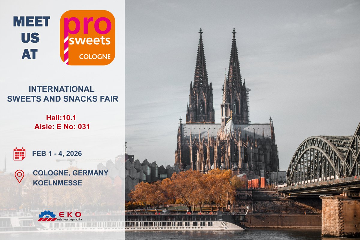 Ekoroast Nuts Roasting Machinery will attend #ProsweetsCologne
If you would like to meet there, please feel free to get in touch. We look forward to see you!
ekoroast.com
#ProsweetsCologne2026 #fair #exhibition #Ekoroast  #KMSMachine #Prosweets #FoodTechnology #Germany