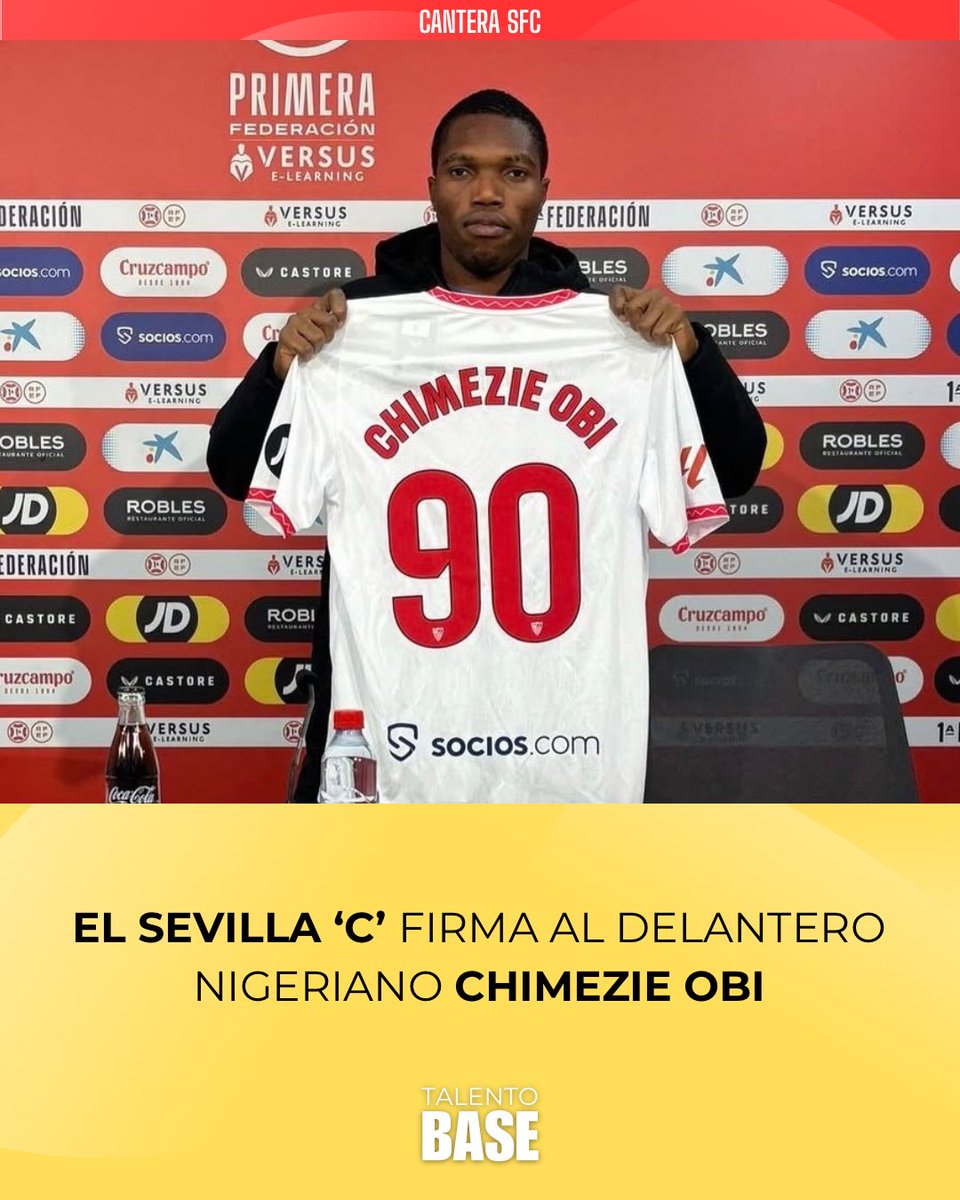TalentoBase's tweet image. 🚨El #SevillaFC ‘C’ inscribe en su plantilla a 𝐂𝐡𝐢𝐦𝐞𝐳𝐢𝐞 𝐎𝐛𝐢

🔴 El delantero nigeriano militó el año pasado en el Sevilla ‘D’, con 5 goles en 7 partidos. 

👀 Ha tenido problemas con la visa de trabajo y el trámite entre federaciones para poder firmar.