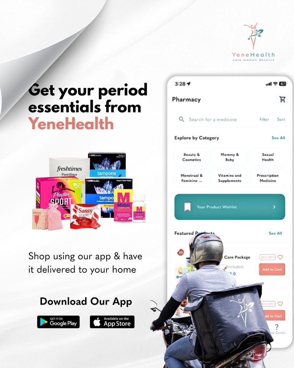 That time of the month looks different for everyone. Whatever your flow needs...we’ve got you covered.

📲 Order easily through the YeneHealth app (link in bio)
PS you can even track your period on the app too!!
#PeriodCare #WomensHealth #YeneHealth #CycleSupport #OnlinePharmacy