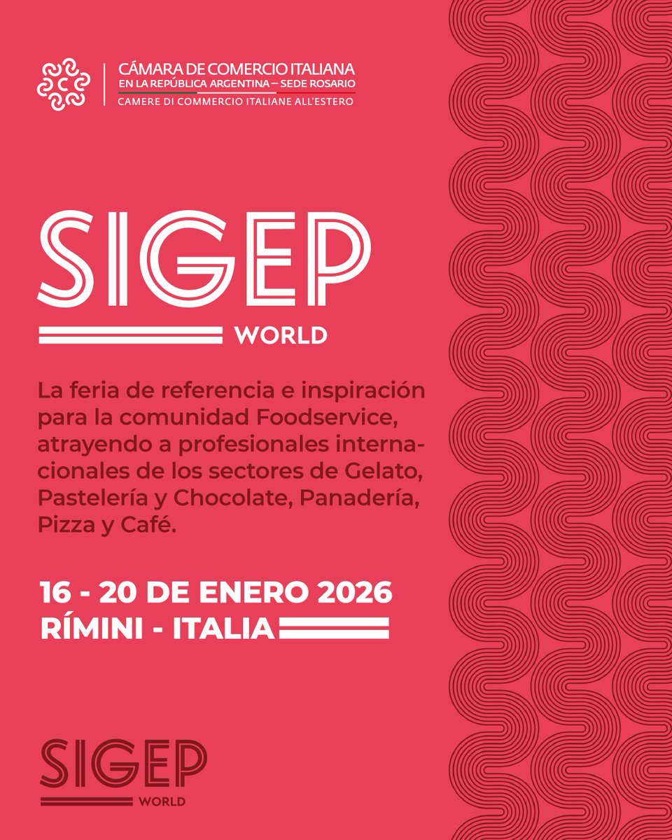 SIGEP es la feria líder mundial de helado artesanal, pastelería, panadería, café y pizza.
🗓 16–20 de enero de 2026 | Rimini 🇮🇹
🇮🇹🇦🇷 Desde la Cámara de Comercio Italiana de Rosario acompañamos a las empresas locales participantes.
👉 @sigepworld
#SIGEPWORLD #MadeInItaly #Italia