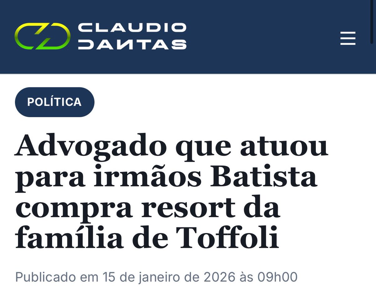 brunosouzasc's tweet image. Toffoli suspende multa de 10 BILHÕES da JBS. 

O advogado que atuou para a JBS compra um resort da família de Toffoli.

É muuuuita democracia 🤡
