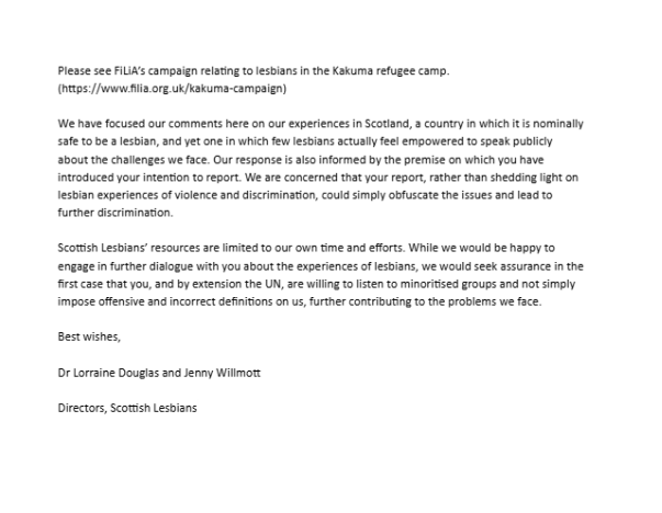 ScotLesbians's tweet image. If the UN wishes to know about violence and discrimination faced by lesbians, it must start with an accurate definition of 'lesbian'. Our letter to @IESOGI (scottishlesbians.org.uk/resources)
