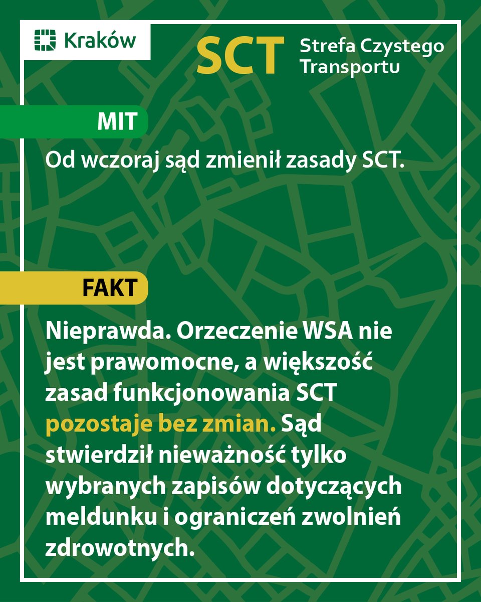 krakow_pl's tweet image. #Krakow #SCT #PrawdyIMity #strefa #samochody #kierowcy #mieszkancy #StrefaCzystegoTransportu 
Sąd zajmował się czterema skargami w sprawie Strefy Czystego Transportu. 
Oddalił trzy, uwzględnił częściowo jedną skargę, złożoną przez wojewodę. 
Na temat wyroku krąży wiele mitów.