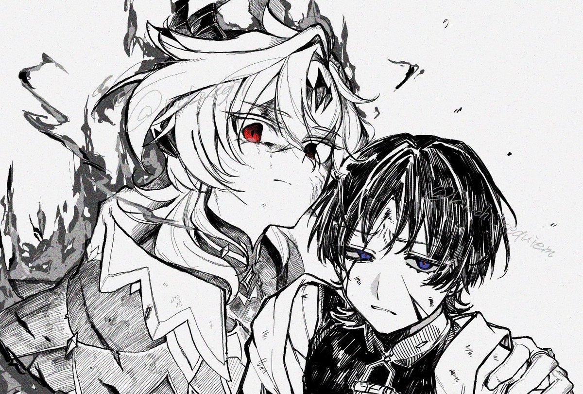 mob_2y7's tweet image. ちんちゃん（@ kinich_requiem）と激アツな二人を描きました☺︎☺︎