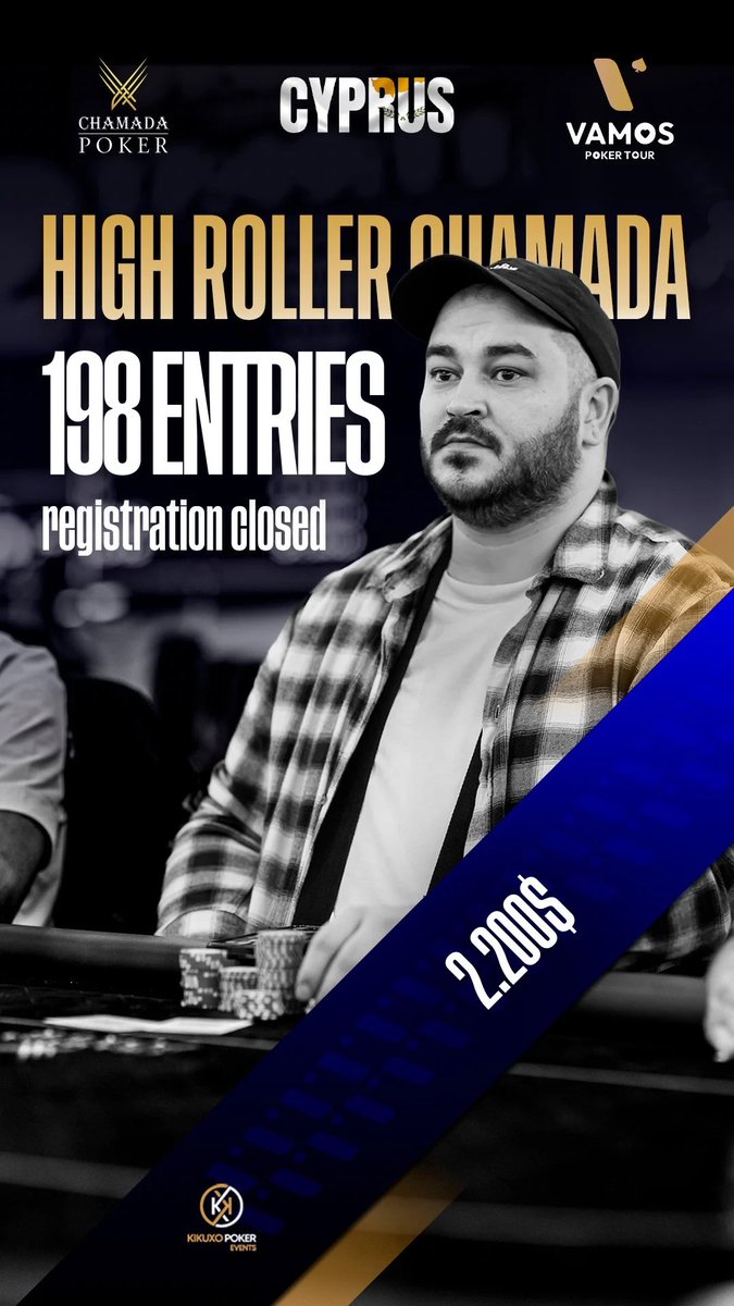 Cerrado el registro del High Roller Chamada 🔒

198 entradas finales en el $2.200 High Roller, confirmando el gran nivel y la enorme respuesta de los jugadores en Chipre 🔥

Otro torneo que vuelve a demostrar por qué esta parada está siendo todo un éxito. Seguimos. ♠️🏆