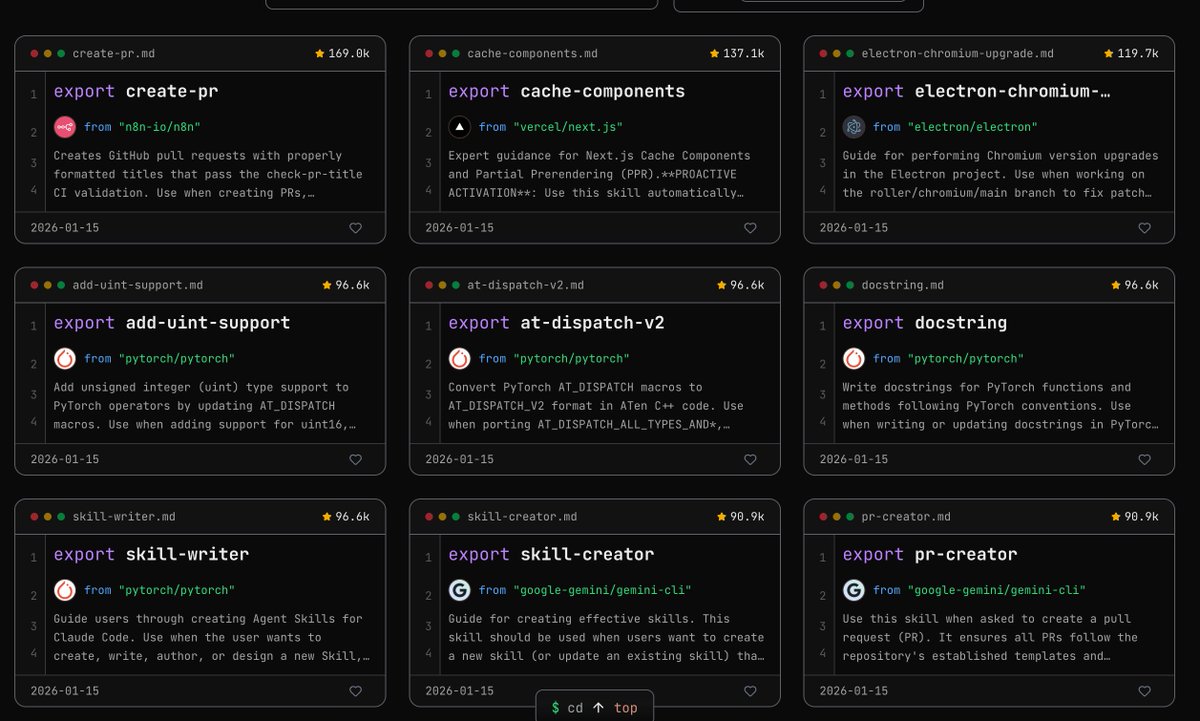 这网站应该是搜集 skills 最全的了吧  Agent Skills Marketplace：
skillsmp.com

现在有 65635 个 skills，并且爬虫每天都还在更新，几乎包罗万象。分类整的也挺全，可以整几个最火的使用一下，大家如果有需求可以收藏看下。