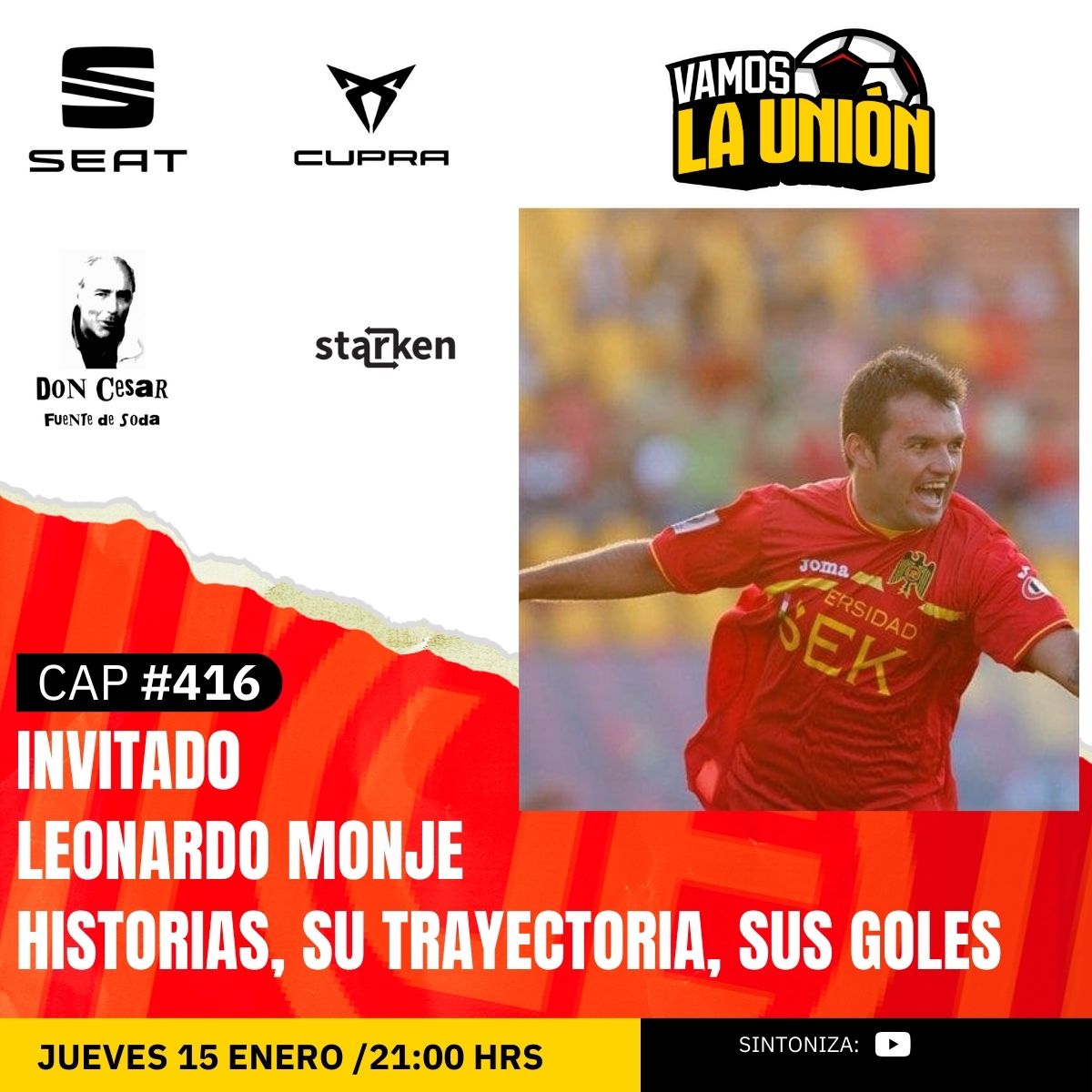 Confirmado! Llega Leo Monje al Vamos La Unión, charla futbolera con el ex delantero de <a href="/UEoficial/">Unión Española</a> , sus años en Santa Laura, sus goles, sus compañeros y más, te esperamos en Santa Laura! <a href="/Javier_Rod/">Javier Rodriguez</a> <a href="/patriciorosende/">Patricio Rosende Lynch</a> <a href="/jorge_canals/">Jorge Canals de la Puente</a> <a href="/MarceloConRiera/">Marcelo Con Riera</a> <a href="/Flopezsm10/">Flopezsm10</a> <a href="/jpromano/">Juan Pablo Roman</a> <a href="/Crlsmtrn/">Carlos Maturana</a>