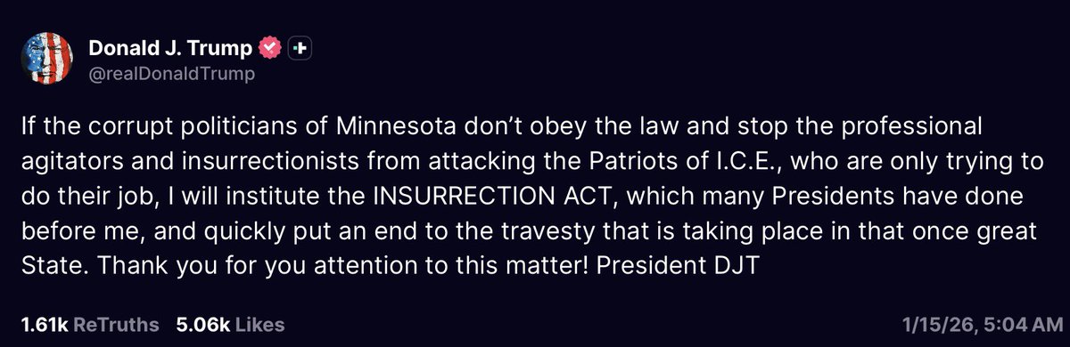 This is so dangerous!

Trump is threatening to deploy the Insurrection Act because people are mad at ICE. He calls protesters insurrectionists after leading an actual insurrection himself.