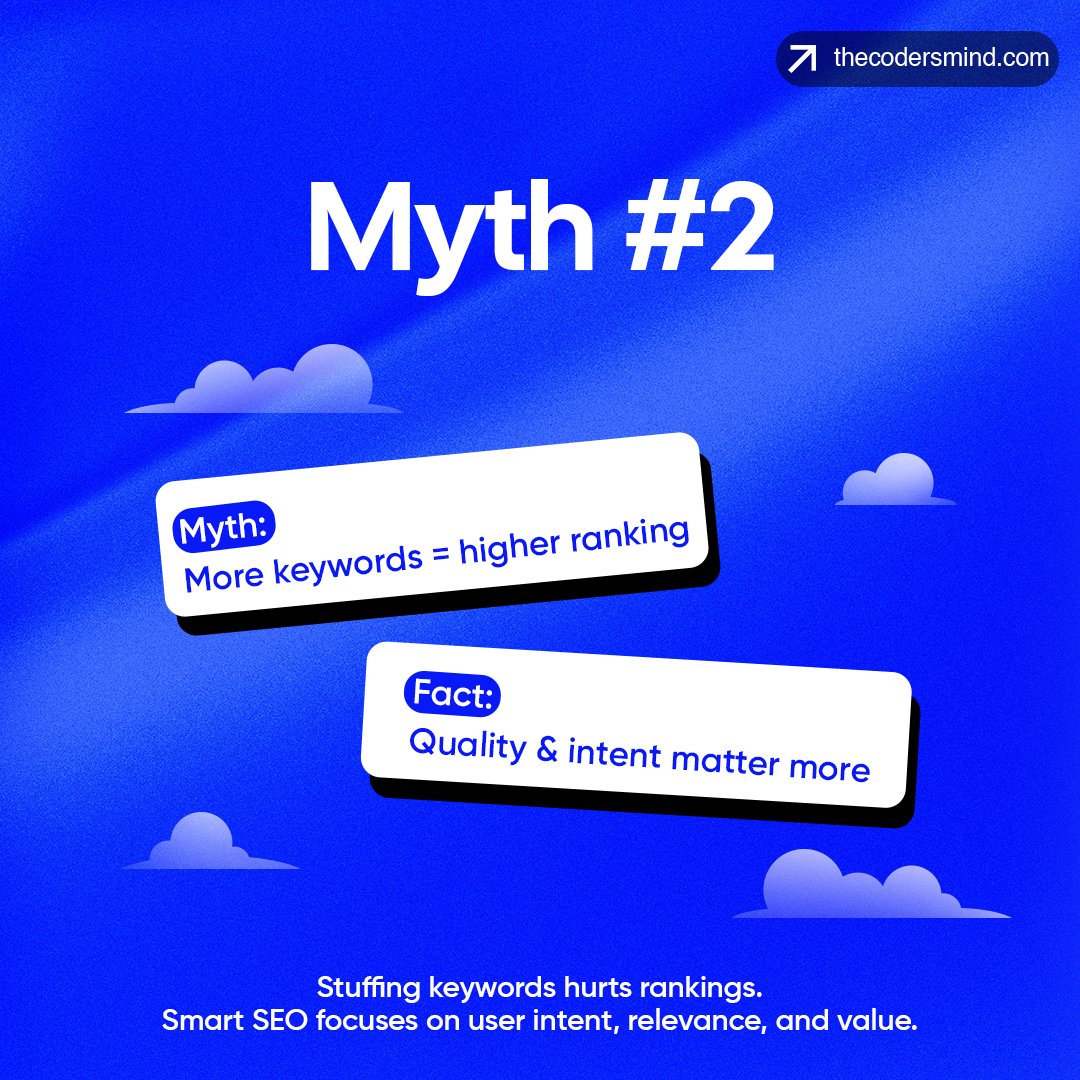 codersmind's tweet photo. Think SEO is just keywords and backlinks? 🤔
That’s a myth.
Swipe 👉 to uncover the real SEO facts every business should know.
#SEO #SEOMyths #MarketingFacts #CodersMind #DigitalGrowth #OnlineVisibility https://t.co/SrkxIknEe7