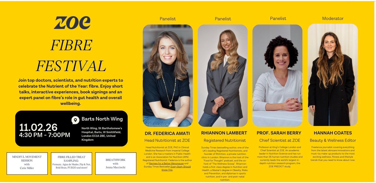 Rhitrition's tweet image. Thrilled to be joining the panel at the Fibre Festival 🌾
Only 4% of adults meet fibre recommendations, yet fibre is one of the most powerful, affordable tools for health.
After writing The Fibre Formula, I’m excited to help give fibre the spotlight it deserves.