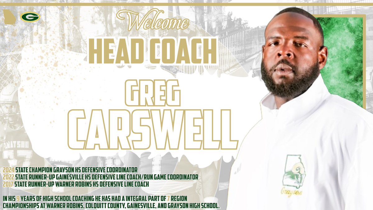 grayson_fb's tweet image. Grayson High School is proud and excited to announce @CoachCarswell as its sixth Head Football Coach! 🔰🏈