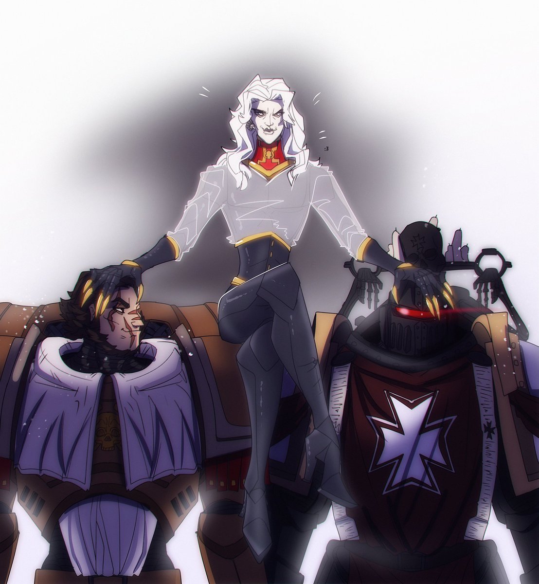 My Inquisitor Vi and his two emotional support warcrime dogs.