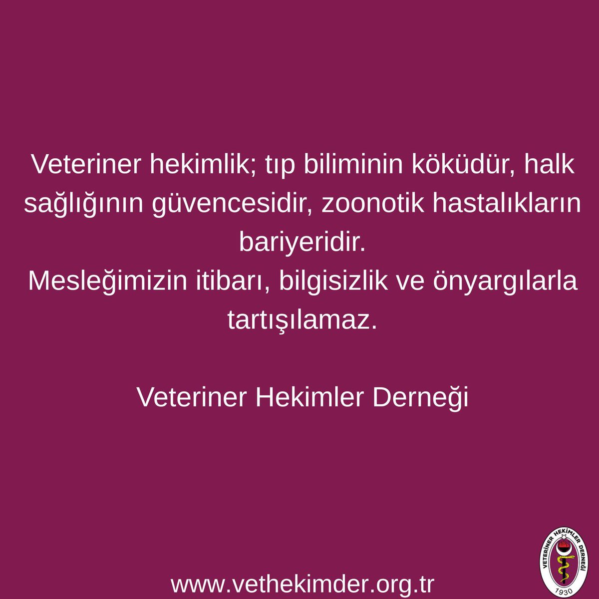 “Tıp Biliminin Kökü Veteriner Hekimliktir”

#VeterinerHekimlikTıbbınKöküdür
#VeterinerHekimlikİtibardır
#TekSağlık #TekBilim
#VHD
#VeterinerHekimlerDerneği