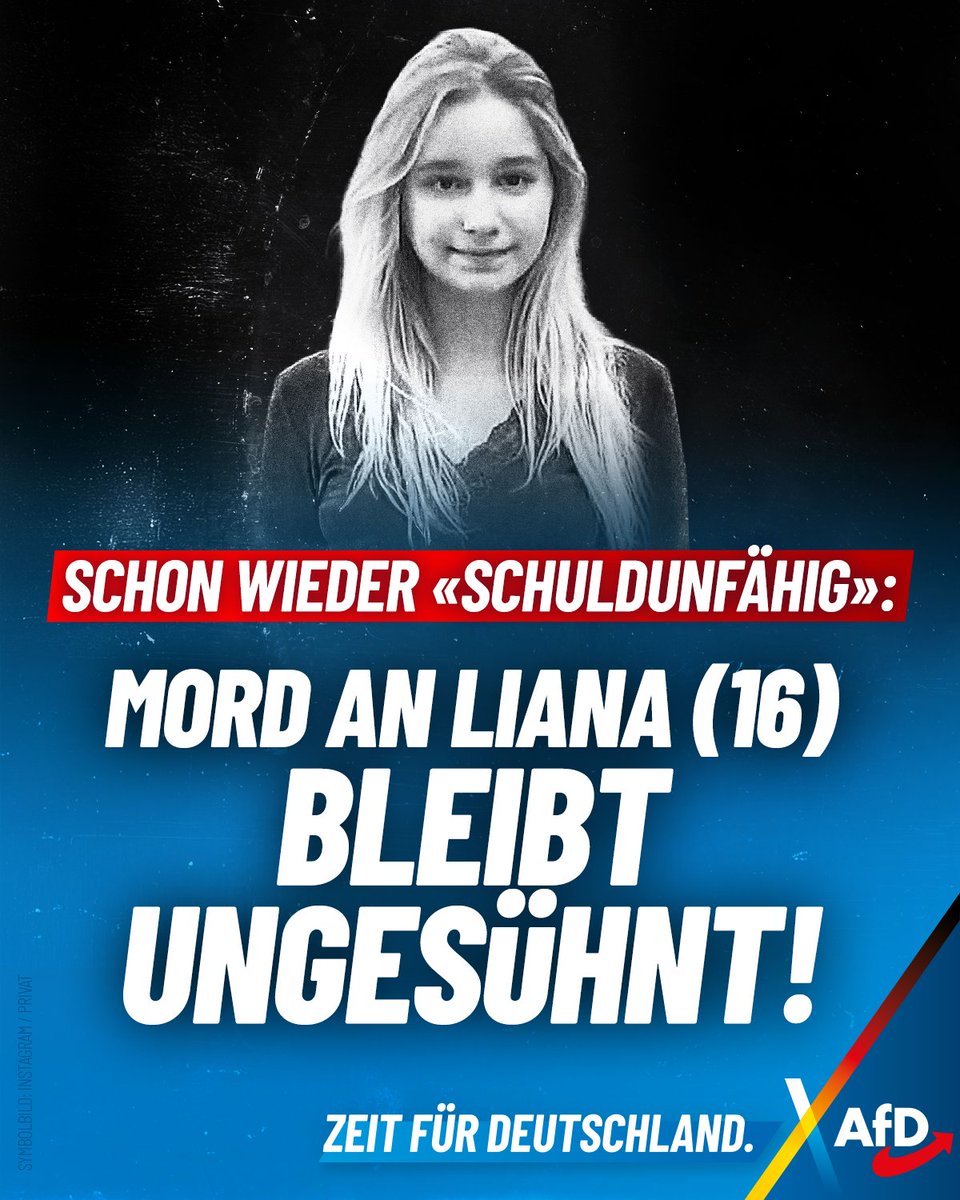 Ein vollziehbar ausreisepflichtiger Iraker (31) warf Liana (16) im August 2025 vor einen Zug. Das Mädchen ist tot, doch der Täter wird nicht einmal vor Gericht gestellt – angeblich schuldunfähig. Das ist Regierungsversagen! Wir fordern konsequente Abschiebungen &amp; strenge
