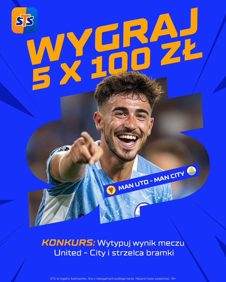 stspolska's tweet image. DERBY MANCHESTERU = KONKURS! 

1. Obserwuj STS, polub i podaj dalej tego posta
2. Wytypuj wynik i strzelca w meczu United-City
3. Typuj do soboty, 17.01 do 13:30
💸 Nagrody: 5x100 PLN bonus

POWODZENIA!