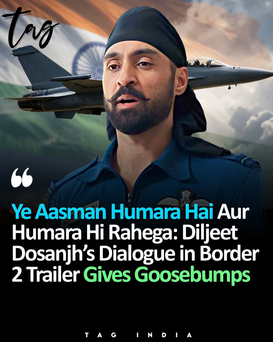 Tagindia12's tweet image. Ye Aasman Humara Hai Aur Humara Hi Rahega - Diljit Dosanjh’s powerful dialogue in Border 2 trailer gave fans goosebumps. 

.

.

.

#Border2 #DiljitDosanjh #Patriotic #Bollywood