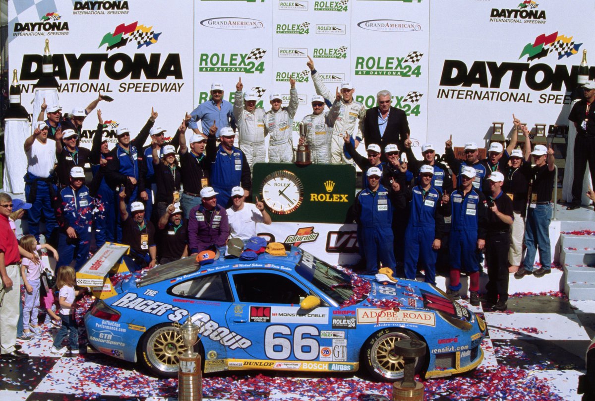 2003
When a GT car took the overall victory at Daytona over the first year Daytona Prototypes. The Ford Multimatic took the class win in Daytona Prototype. (photo via Porsche Press)