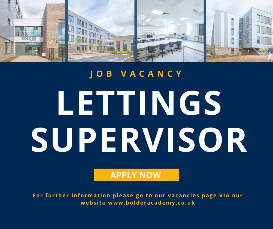 Are you seeking an opportunity to play a role in a thriving and dynamic academy? If so, we are&nbsp; looking for a motivated and committed Community Sports Facility Supervisor to join our friendly and supportive Lettings Team.

To apply, please visit -&nbsp; bolderacademy.co.uk/vacancie&hellip; Image