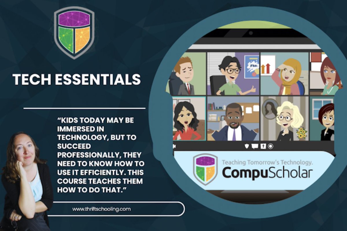 "Kids today may be immersed in technology, but to succeed professionally, they need to know how to use it efficiently. This course (Tech Essentials) teaches them how to do that." Thank you <a href="/thriftschooling/">Heather Vogler</a> for the detailed, wonderful review! #homeschool #computerscience #review