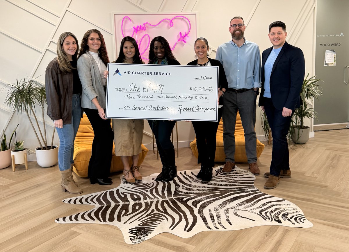 In the #CrewRoom with our friends at @aircharterservice, as they presented us with a check for over $10k from their holiday party raffle prizes! ACS also sends regular volunteers from their office to the soup kitchen each month and really knows how to #GetINNvolved. Thank you!