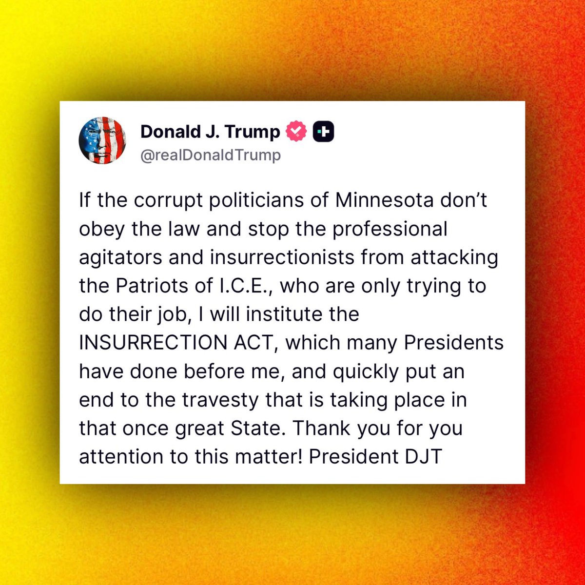 PopCrave's tweet image. Donald Trump threatens to invoke the Insurrection Act and deploy troops in Minnesota amid tensions over the presence of ICE in the state.