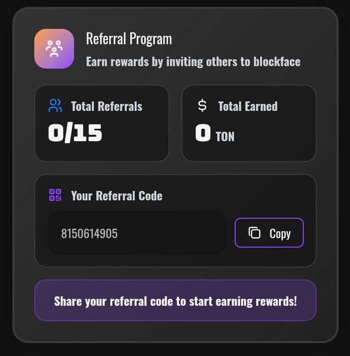 BlockfaceMe's tweet image. 🔥 Invite. Verify. Earn.

The #BlockFace Referral Program lets you earn #TON by growing the network — all tracked on-chain.

🚀 Why it’s different: 

• ⚡ Instant payouts
• 📈 Real-time referral stats
• 🔐 Built on verified identity
• 🧩 Your Telegram ID = referral code

💬…