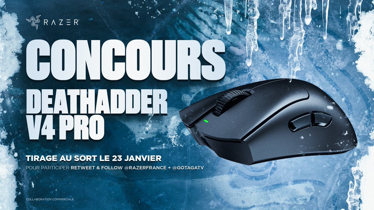 GotagaTV's tweet image. Noël est passé et vous n'avez pas eu la souris que vous aviez demandé en cadeau ? Pas de soucis, avec les frérots de chez @RazerFrance on vous offre une nouvelle chance d'en avoir une ! 😎

🎁 Pour participer au concours et gagner la souris Deathadder V4 Pro, RT et follow…