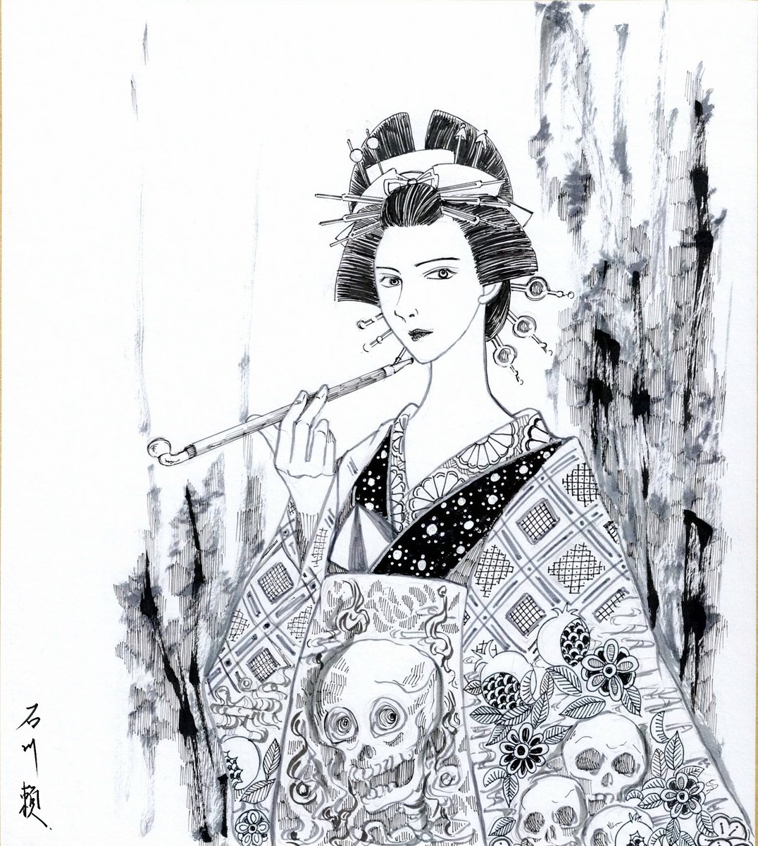 【鉛筆画】花魁 花魁 #真夜中の絵画 #アナログイラスト