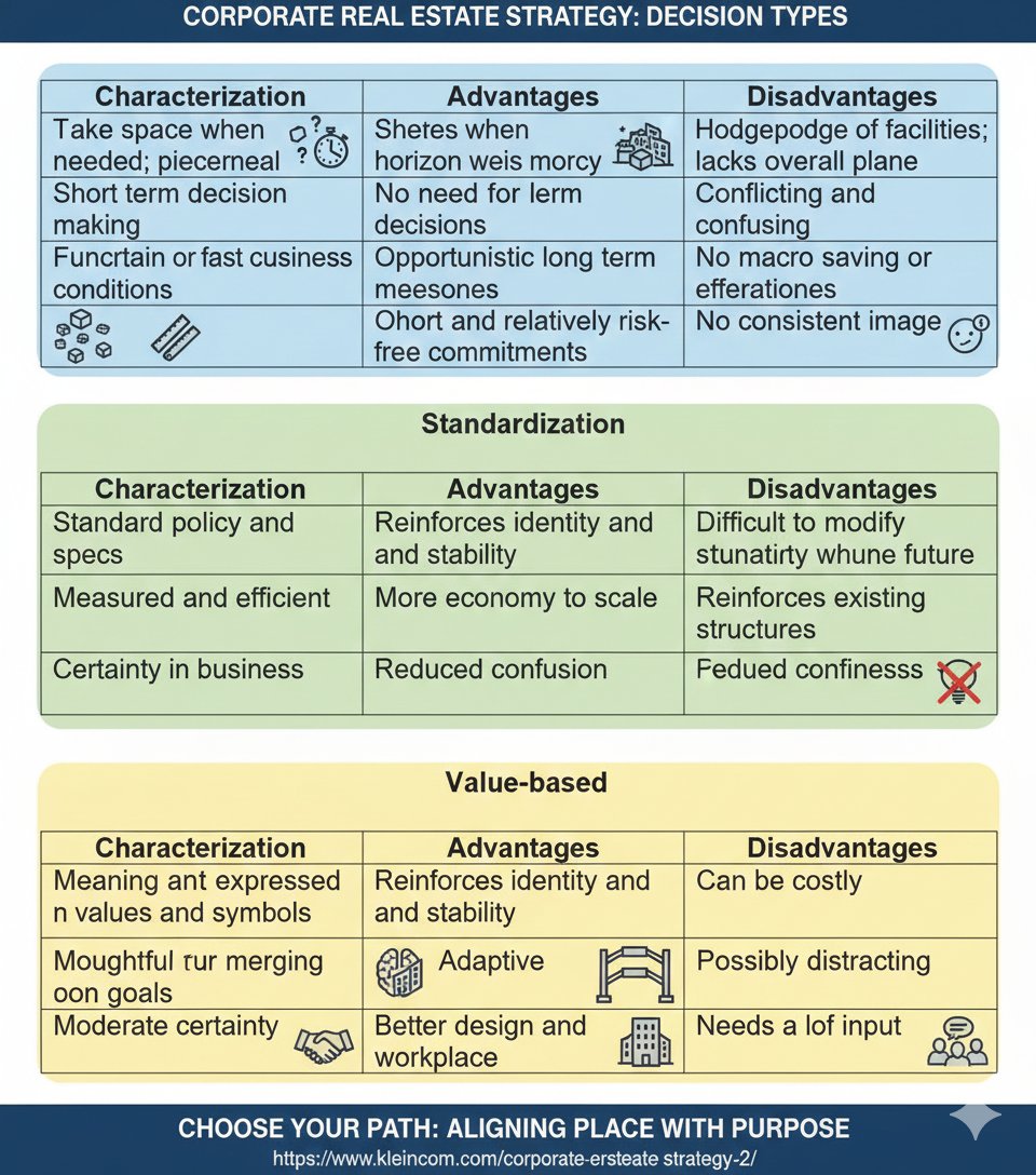 Is your real estate a strategic tool or just "space"? 🏢 
​1️⃣ Incrementalism: Low-risk
2️⃣ Standardization: Efficient
3️⃣ Value-Based: Purpose-driven
​Which framework defines your future? 🚀
​Diagnostic: kleincom.com/corporate-real…