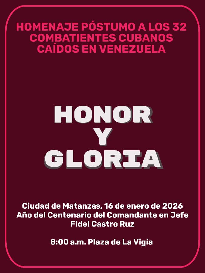🖤🇨🇺| Ya están en la Patria los restos mortales de nuestros héroes.
📌  Los #MatancerosEnVictoria les rendirán homenaje mañana en la Plaza de la Vigía.
#HonorYGloria
<a href="/ComunicaJc/">Maidelys Pupo</a> <a href="/JovenClubMtz/">Joven Club Matanzas</a> <a href="/mariofsabines/">Mario Sabines Lorenzo</a>