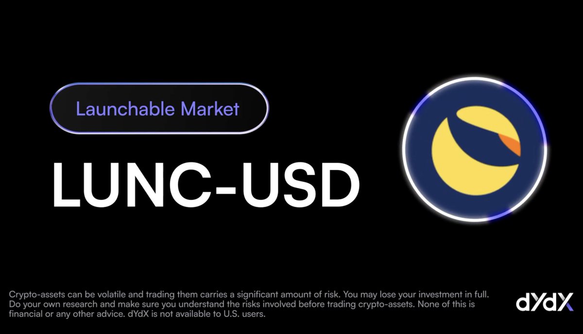The fully decentralized and community-governed DYDX platform has listed the  LUNC-USD trading pair. Trading has begun on the platform. The listing of  $LUNC on DYDX, a professional trading platform for DeFi, demonstrates