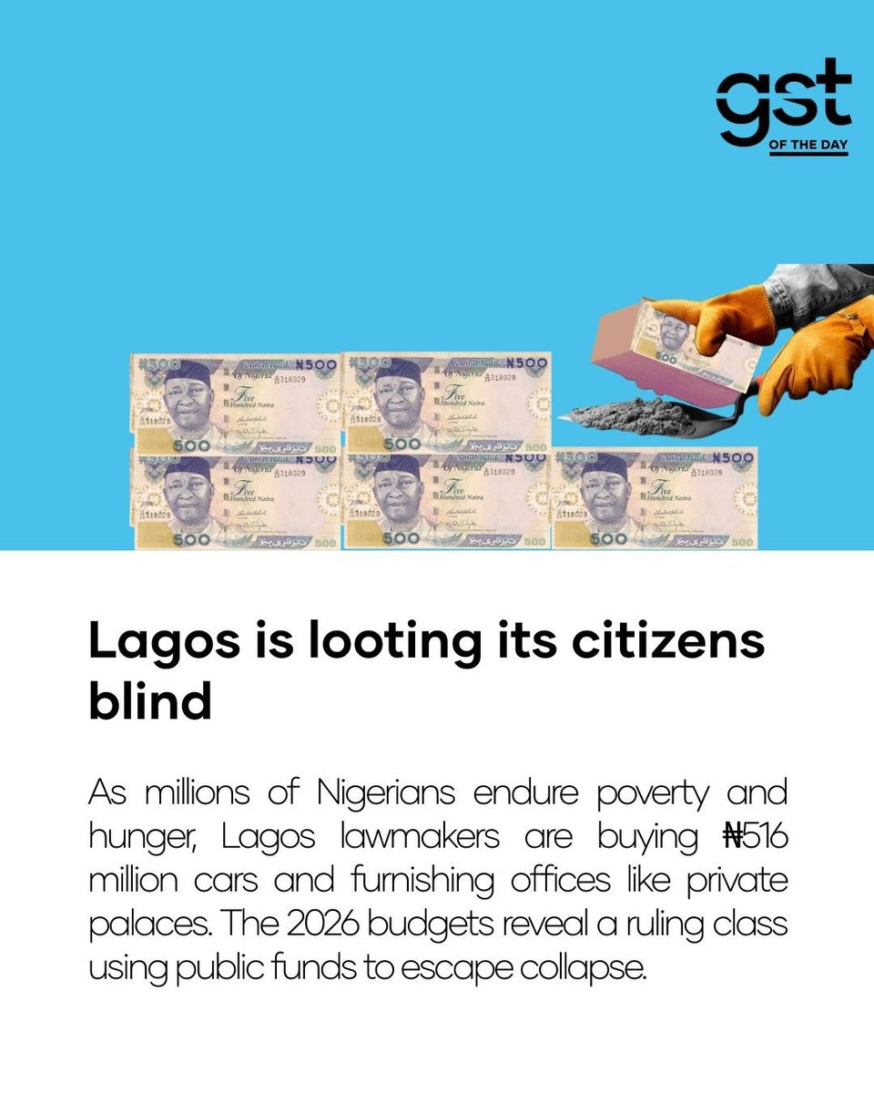 wearegst's tweet image. Lagos salaried workers paid ₦705.41 billion in taxes in 2024. In return, they got potholes, insecurity, and zero safety nets.

The government took that money and bought luxury cars and furniture.
