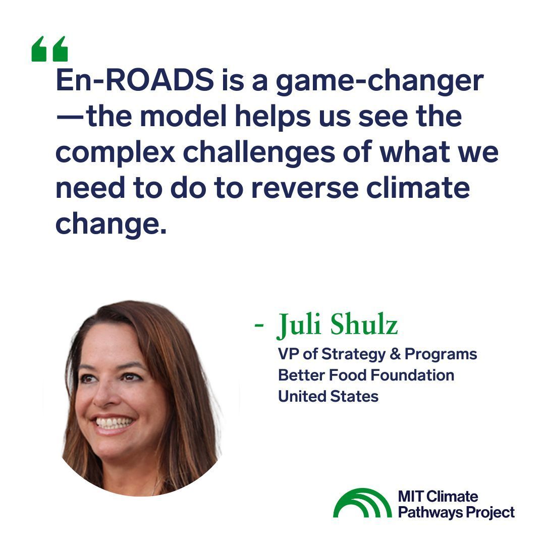 MIT_CPC's tweet image. How does what we eat impact our climate? Juli Shultz and the team @BetterFoodFdn is using #EnROADS, the interactive simulator used in our MIT Climate Pathways Project w/ @MITSloanSusty + @climateinteract to find out. The model helps them understand what needs to be done, and why.