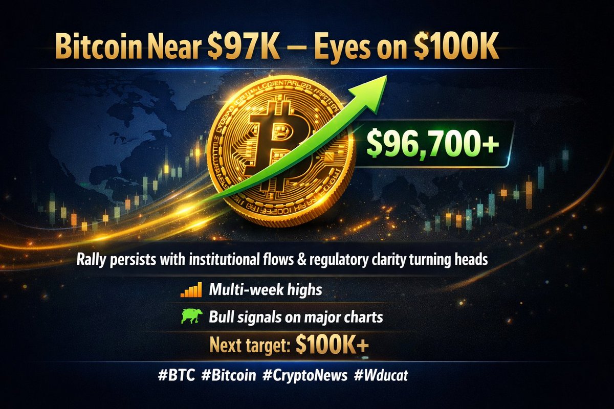 📈 #Bitcoin Update – Jan 15, 2026 BTC holding strong near $96–97K Market  optimism grows with BTC tapping multi-week highs and regulatory clarity on  the horizon, while analysts eye the next big