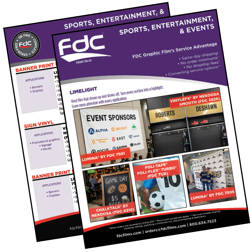 ✨ Vinyl film that shows up and shows off. Turn every surface into a highlight. Score more attention with every application.
• See our product solutions for the sports, entertainment, and event industry.
• Click here: loom.ly/R0ZLVXQ
.
#CountOnUs #FDCFilms #FDC