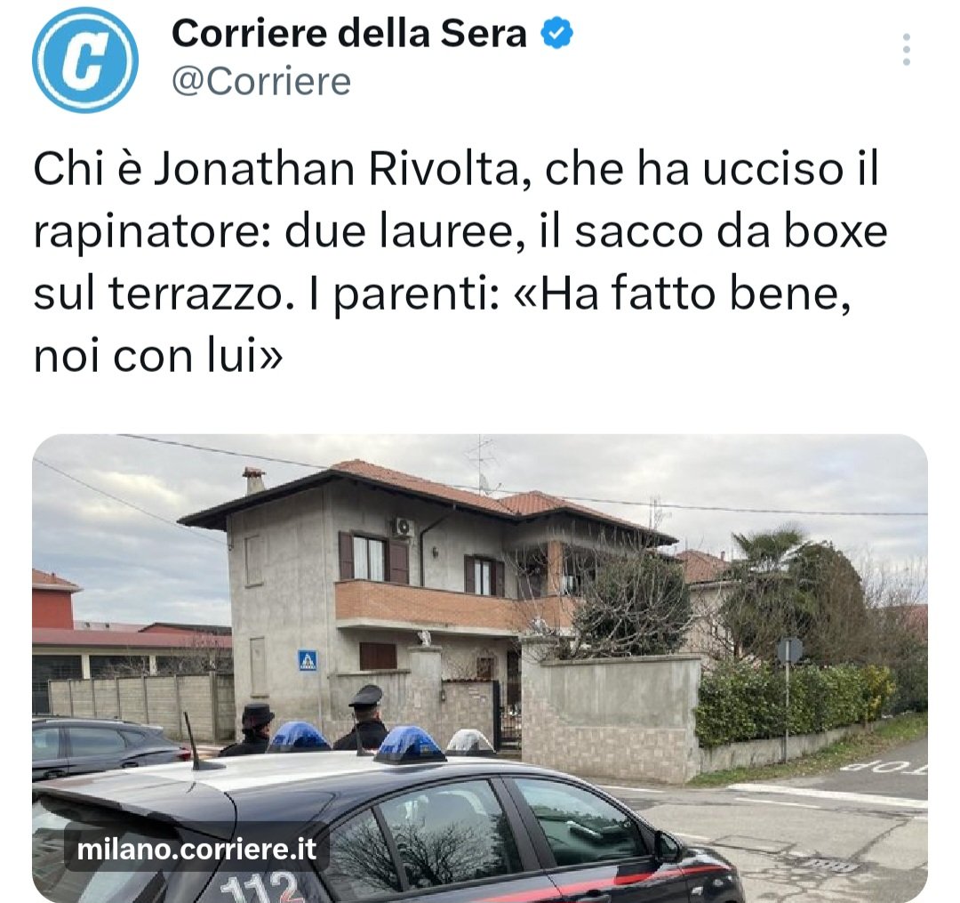 Ora vedrai che il problema è il "sacco da boxe" sul terrazzo.
Roba "#fascista".
Mica che due delinquenti #rom entrano in casa tua e ti aggrediscono.
Mica che 200 parenti del rapinatore ucciso hanno quasi distrutto il pronto soccorso dell'ospedale.
Fate schifo!
#15gennaio #Brescia