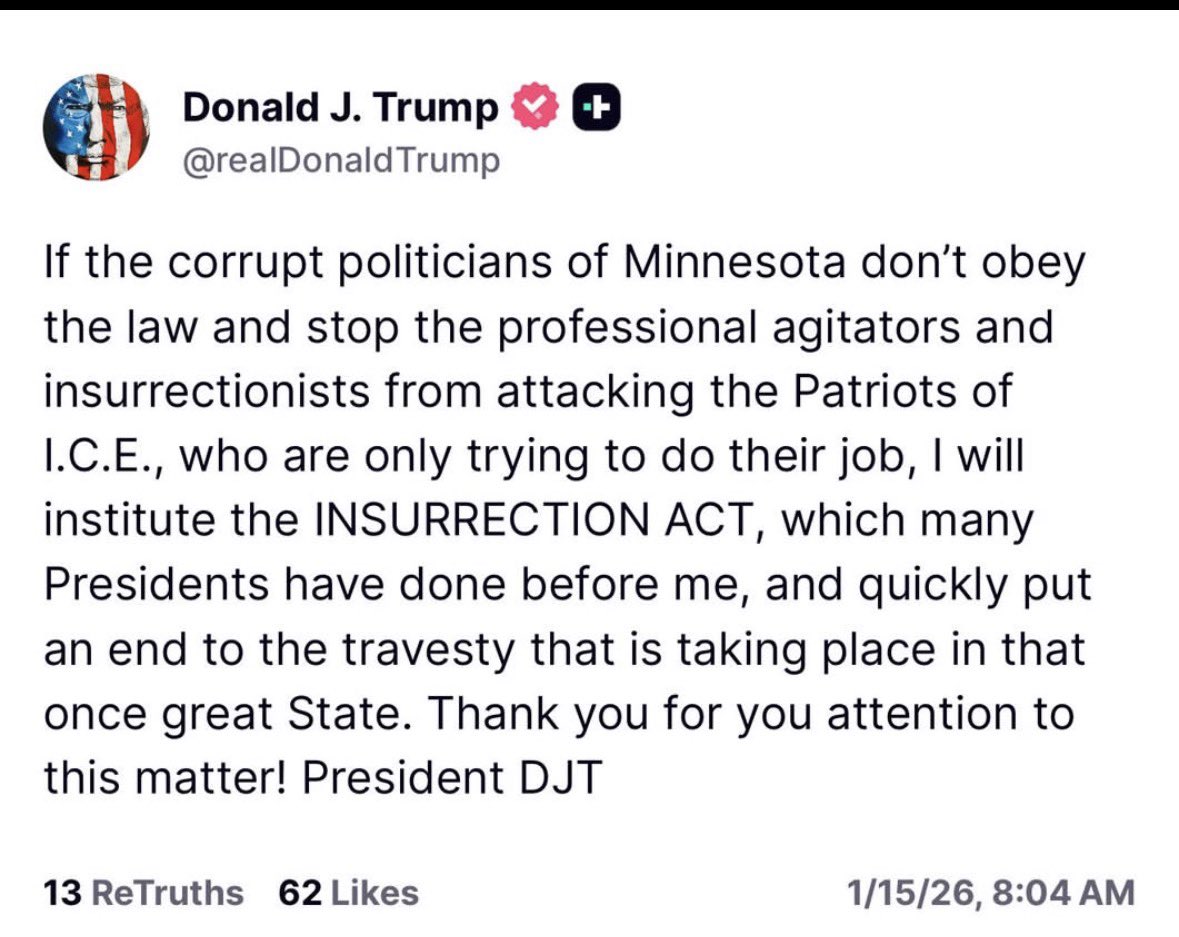 WalshFreedom's tweet image. This has always been his plan:
1. Incite violence &amp;amp; unrest.
2. Invoke the Insurrection Act
3. Declare Martial Law
4. Suspend the midterm elections.

Fuck him. Let’s take to the streets &amp;amp; peacefully overwhelm his fucking plan.