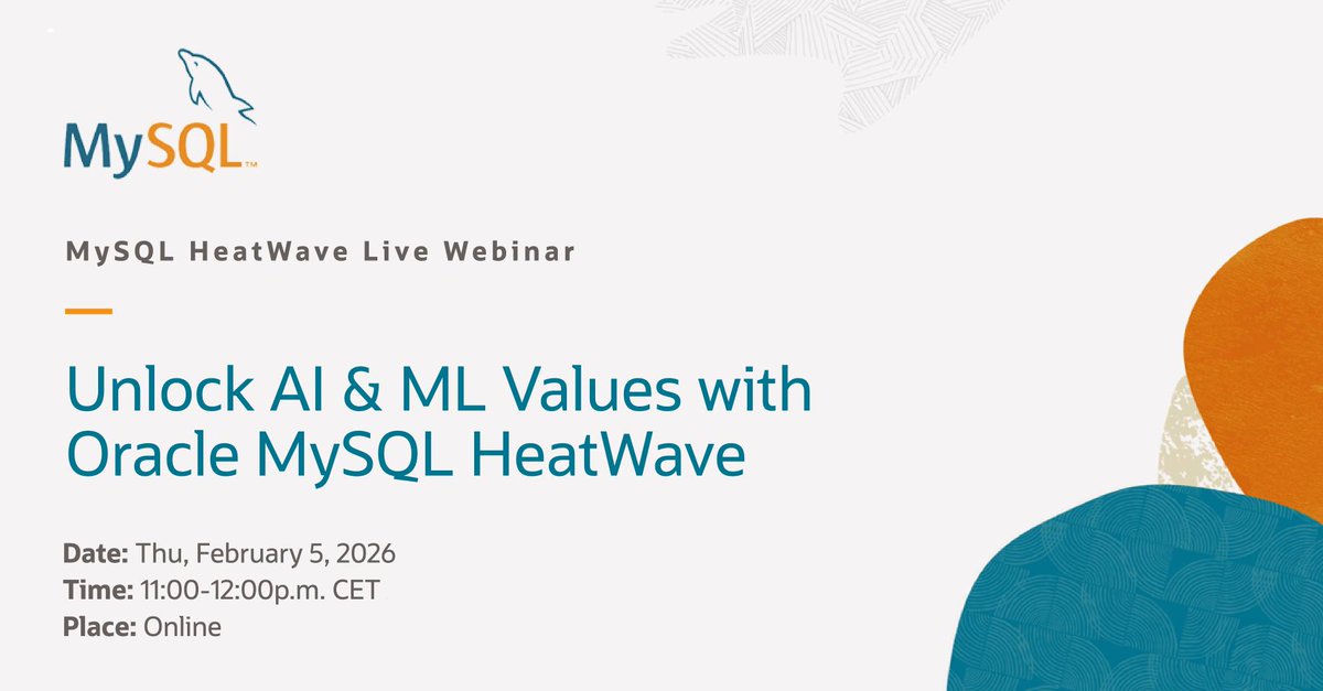 mysql_community's tweet photo. π₯ Join our upcoming webinar to optimize your MySQL skills!
Learn essential strategies and techniques from industry experts, and engage in a live Q&A! Perfect for both beginners and seasoned developers. Donβt miss this opportunity & register now!
#MySQLAI
https://t.co/0tED6Tf2lg https://t.co/Wb7KjkmVIG