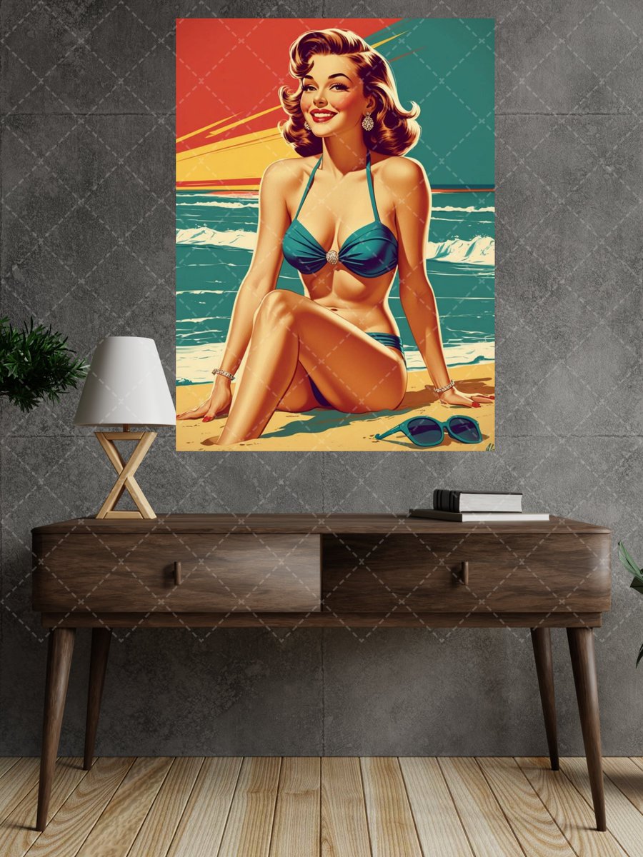 MagicBySophie's tweet photo. Vintage Pin Up Beach Art Print – Retro Bikini Woman Poster, Classic 1950s Style 
https://t.co/WdkkjpZkXb 

#vintageglamour #VintageBeauties #posters #digitalart  #artprints https://t.co/3UKjPWxEb9