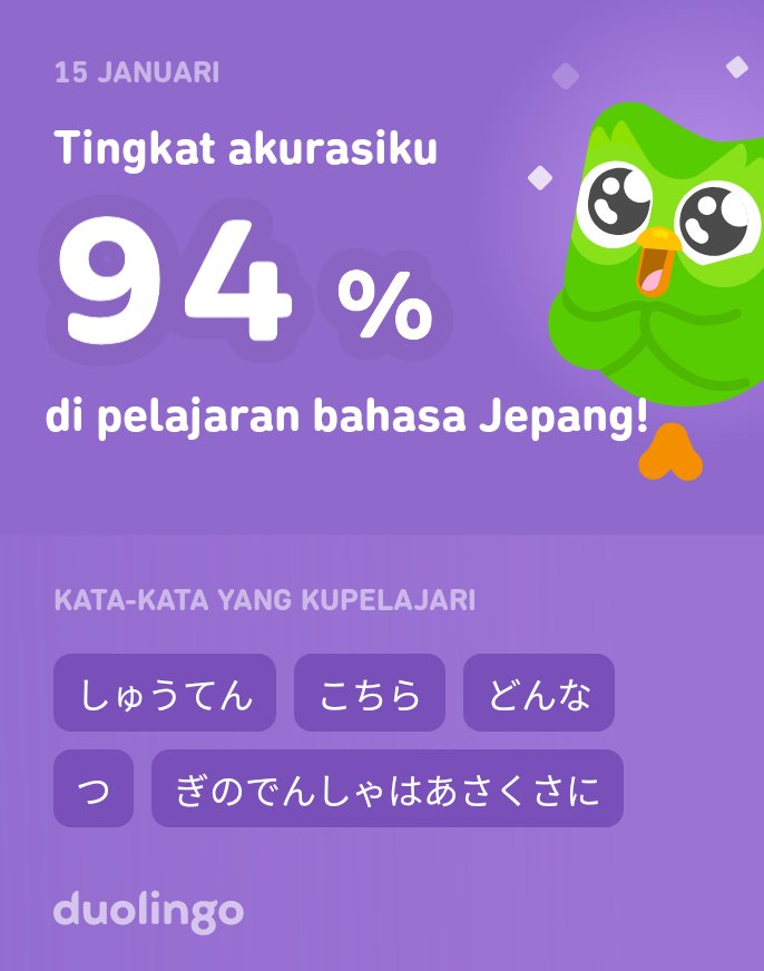 Aku sedang belajar bahasa Jepang di Duolingo! Seru, efektif, dan gratis!