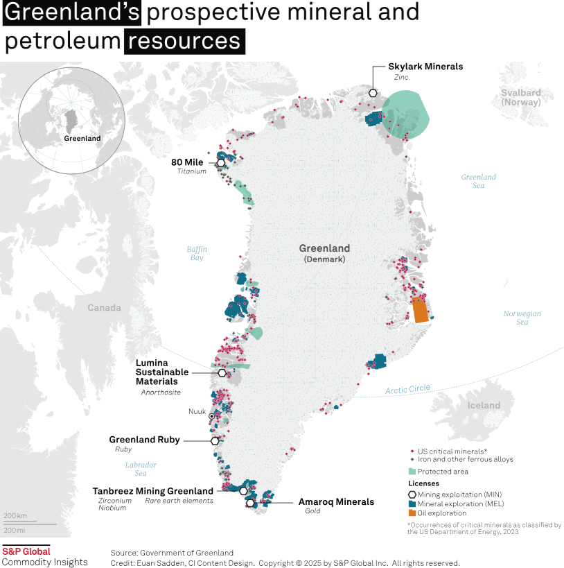 Trump's Greenland hopes aren't going away...  We published this map a year ago after an overture at the time.   tinyurl.com/4dtn7z77     #Mining  #MiningNews #OOTT #oilandgas