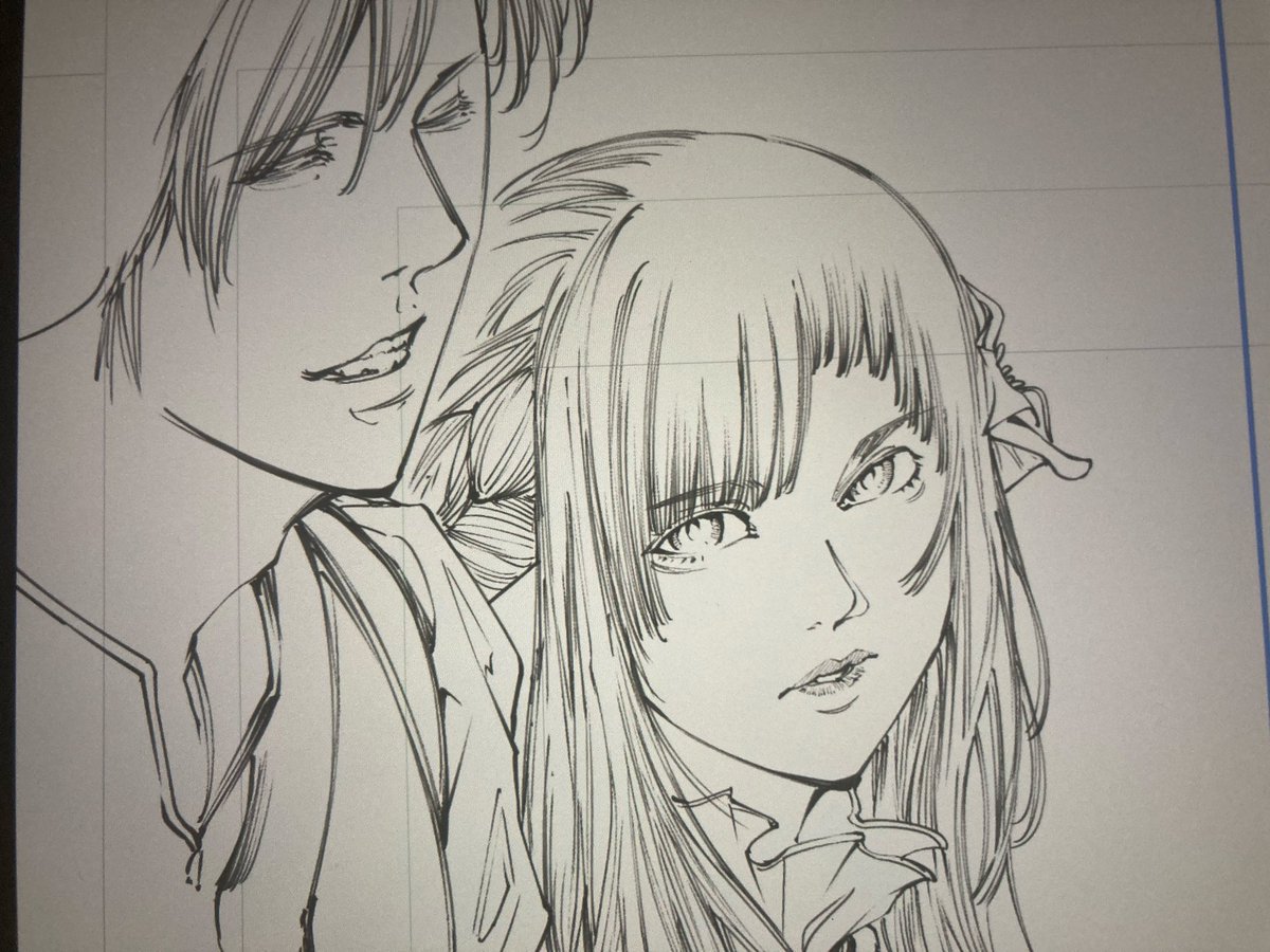 進捗:ラフからしっかり下書きして何度か書き直した線画をなんかやっぱ違うなと思って、ラフから直接線画に書き起こした絵の方がよく描けてて、なぜ俺はあんな無駄な時間を…ってなってる 