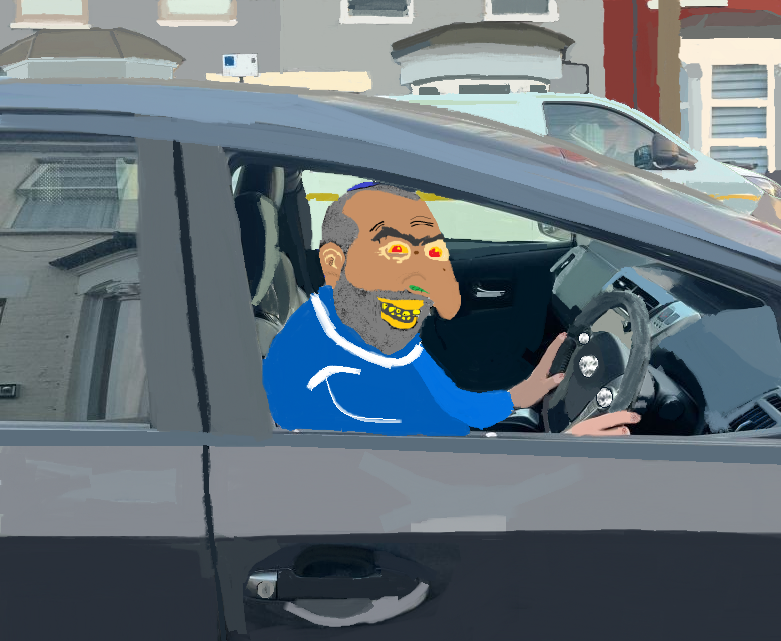 Look at the happy car driver.