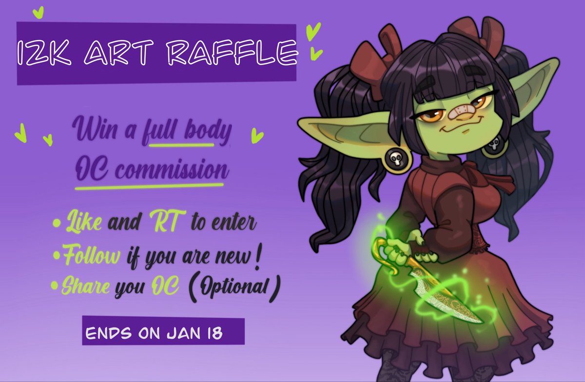 💜 12K ART RAFFLE 💜

The winner🥇will receive a detailed full body illustration

Rules to join:
⁃Follow + like + RT 
⁃Reply on the comments with your character (optional)

Ends  January 18
Good luck!🫶🏻💜