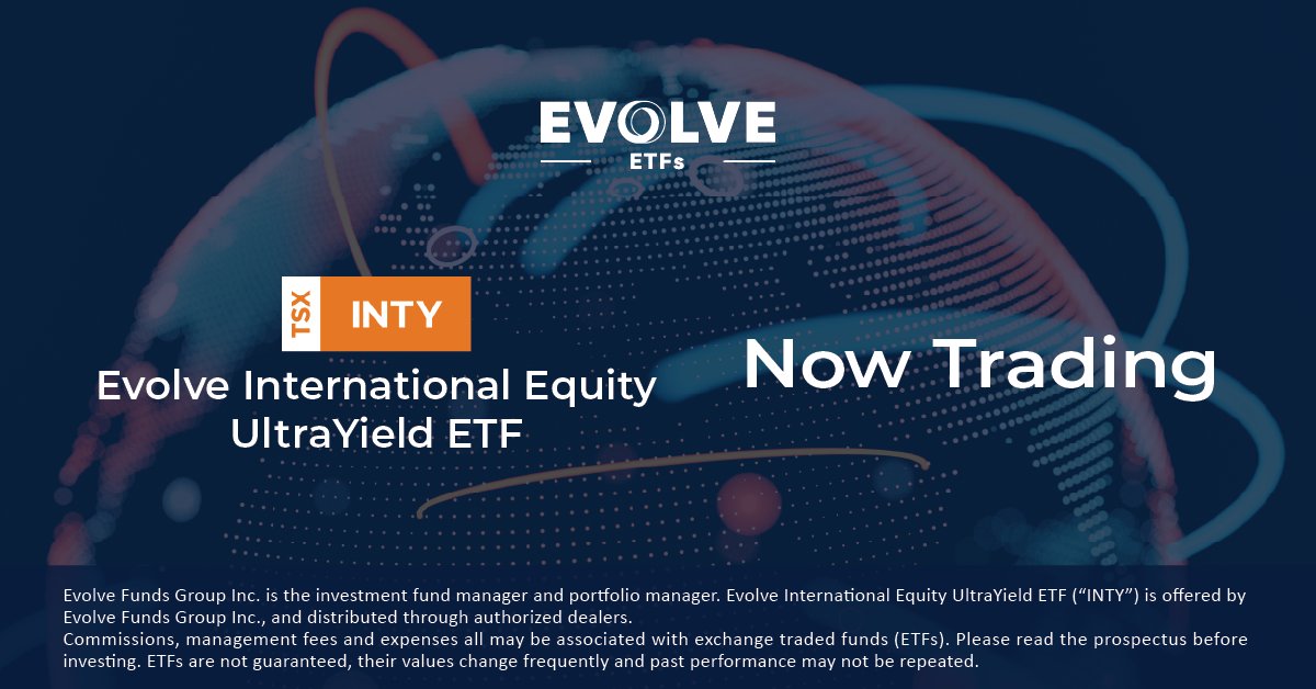Evolve is excited to announce that the Evolve International Equity UltraYield ETF (𝗧𝗦𝗫: 𝐈𝐍𝐓𝐘) begins trading today on the TSX!

🌍 Modestly 1.33x levered exposure to leading international companies
🌍 Active covered call strategy for enhanced yield
🌍 Distributions paid