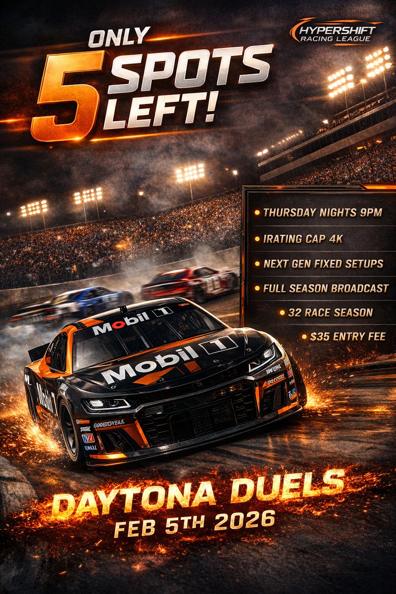 One of the final recruitment races is being held TONIGHT! Join the discord and sign up if you are interested in a spot, and for more info. Cannot wait to get this season started !!!! 👊

HOSTED SESSION 8pm est
HRL Winter Recruitment
Legacy Atlanta 
discord.gg/sbT2AWQHr7