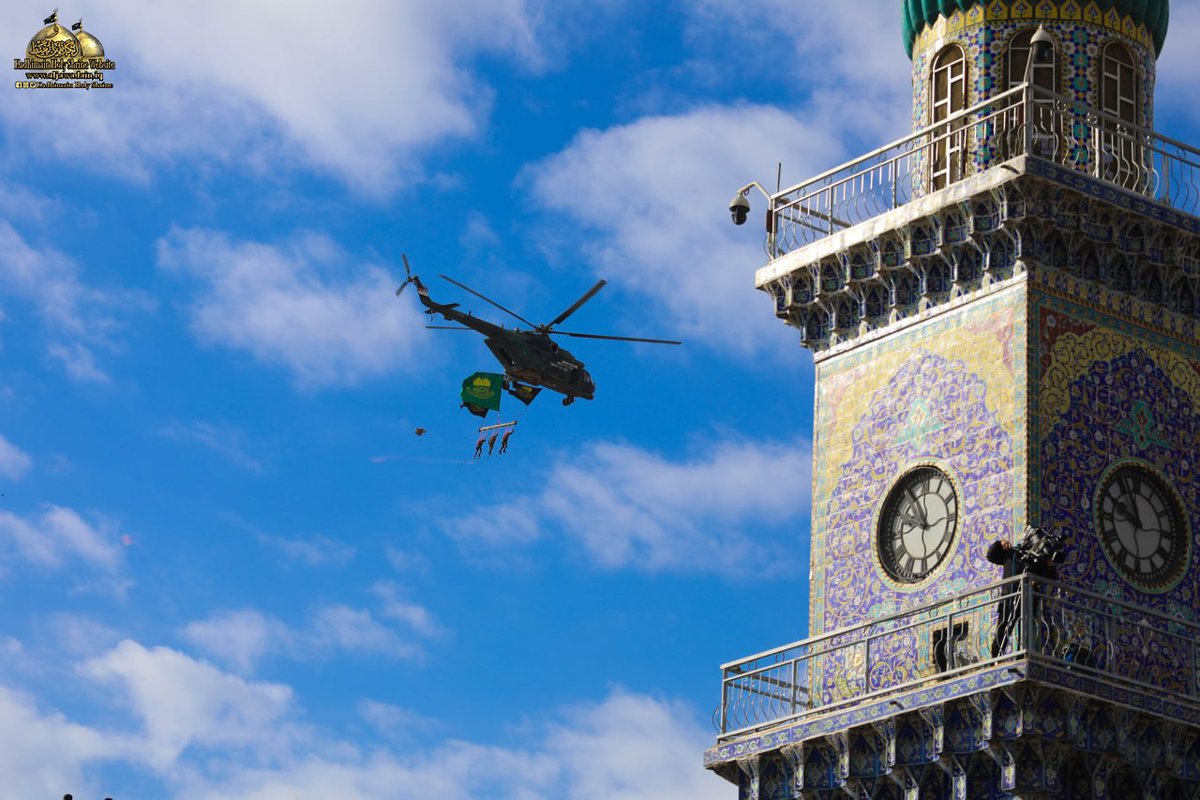 kadhimain's tweet photo. Iraqi Army Aviation takes part in the commemoration of the martyrdom anniversary of Imam Kadhim (PBUH) by raising the banner of Imamain Kadhimain (AS) above Baghdad.

طيران الجيش العراقي يشارك في المراسم العزائية الخاصة بذكرى استشهاد  الإمام موسى بن جعفر الكاظم (عليه السلام) https://t.co/oBc3rHbUx1