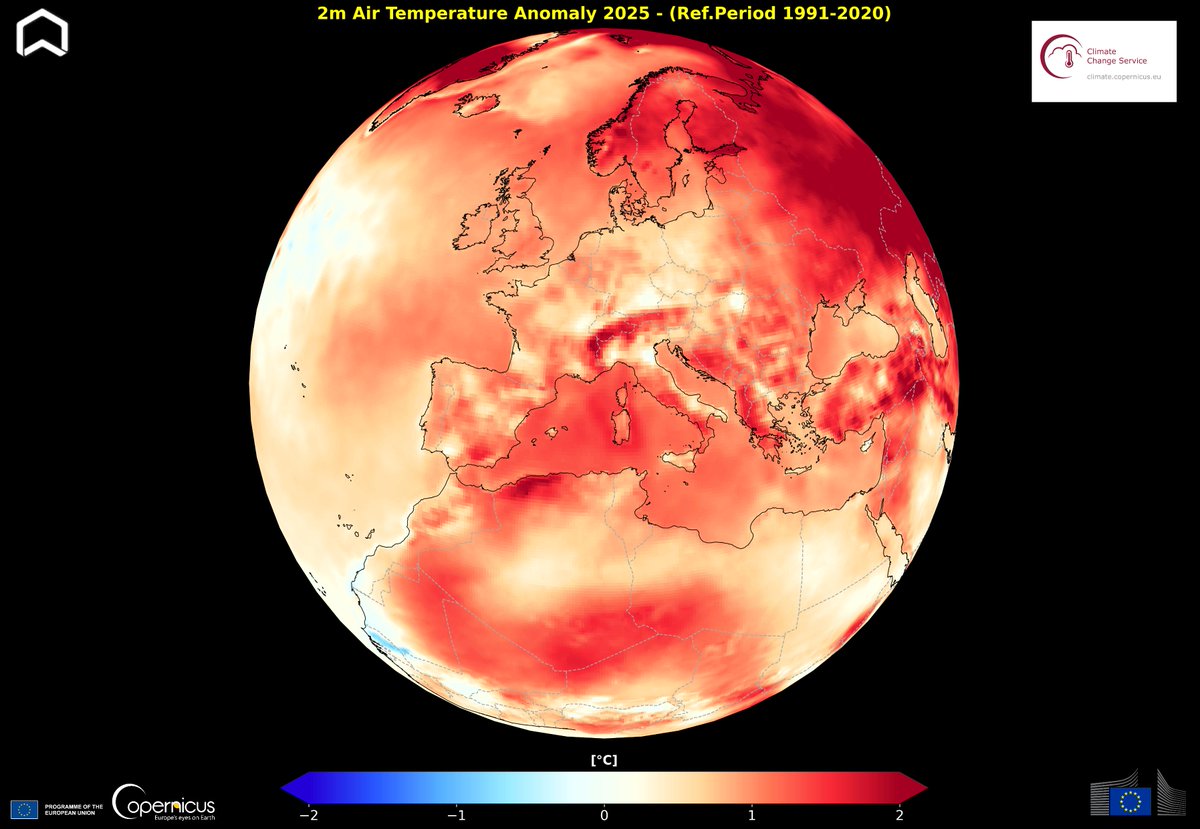 Image for the Tweet beginning: Red globe! According to #ERA5
