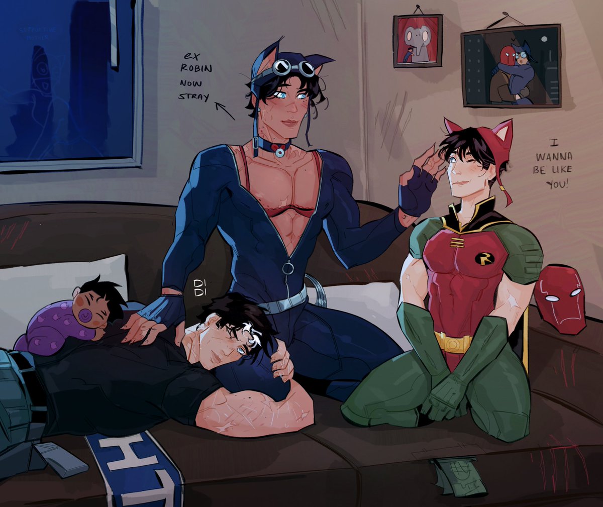 FlyingDidii's tweet image. Au where Dick left Bruce earlier than canon, just to be adopted by Selina and became Stray. Jaybin became Robin, died and came back as Redhood and Tim is following Dick’s steps :3

#dickgrayson #jasontodd #timdrake #damianwayne #jaydick